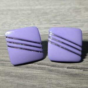 Purple And Silver Square Earrings